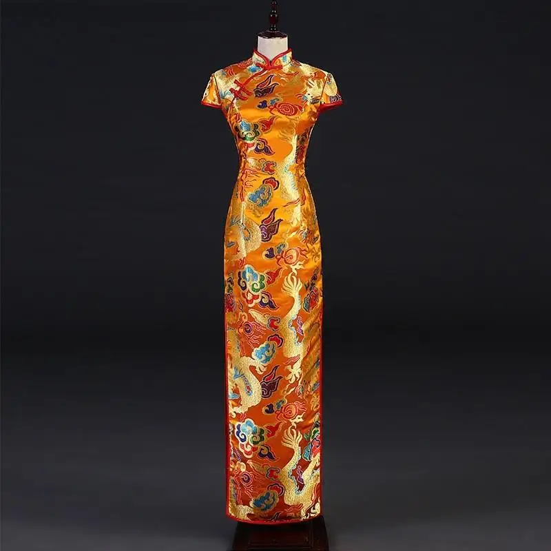 

Chinese Sle Long Evening Gown New Women's Performance Suit Resplendent Brocade Liang Ji Flag Robe Walk ow