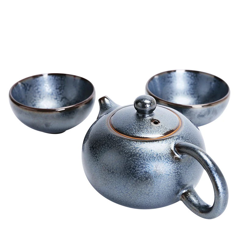 Chunxuan Tang Chen Weicun Xi Shi Pot One Pot Two Cups Travel Tea Set Raw Ore Temmoku Glaze Teapot Ball Hole Single Teapot