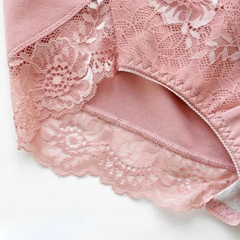 Underwear Women Cotton Middle Waist Lace Panties Ladies Seamless Breathable Triangle Pants Buttocks Lifting Solid Color Briefs
