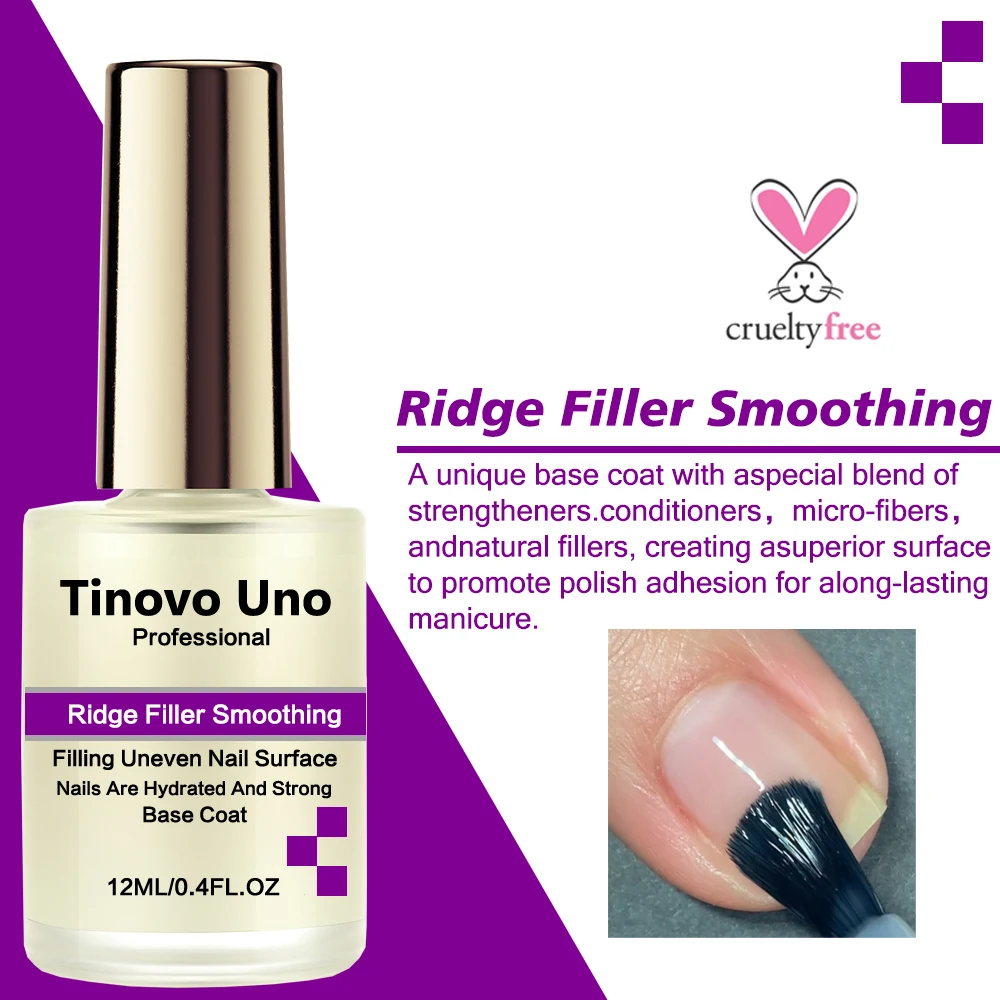 Tinovo Uno Protein Base Coat Ridge Filler Smoothing Nail Growth Hardener Formula For Manicure Repair Nails Fast Dry Keratin Base