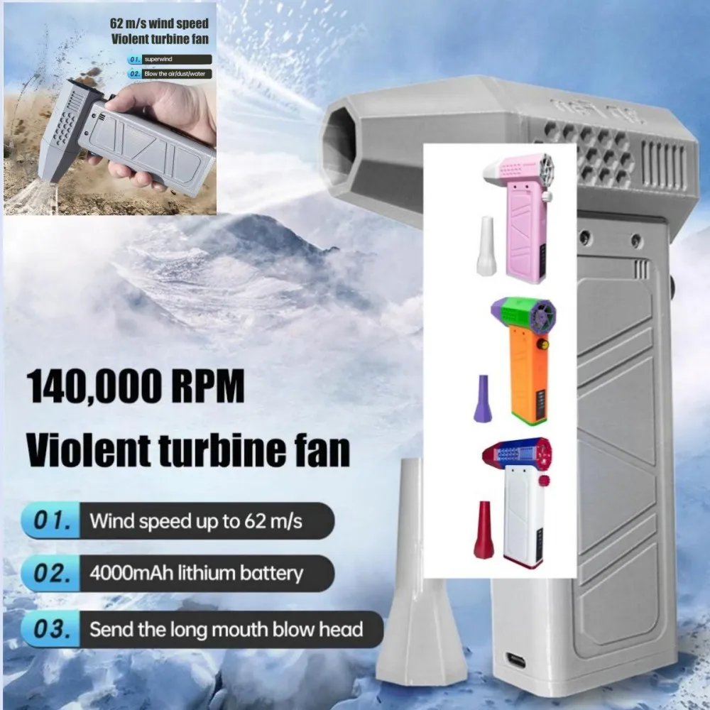 

140000RPM Mini Turbo Jet Fan Brushless Motor Handheld Duct Fan52M/S High-Performance TurboFan Type-C Charging with Power Display