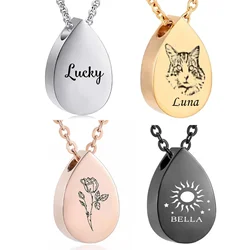 Personalized Stainless Steel Teardrop Cremation Jewelry Urn For Human/Pet Ashes Photo Custom Necklace Memorial Jewelry Gift