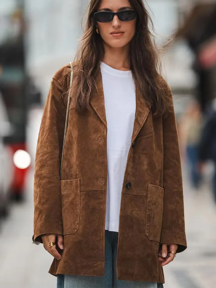 

HH Осенняя женская элегантная однобортная повседневная винтажная уличная куртка женская новая мода с лацканами и длинными рукавами с карманами пальто