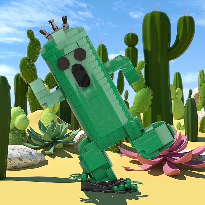 Moc Cactus Monster Building Blocks Game Mascot Action Figures Plants Bricks Model Assembled Toys Birthday Gifts