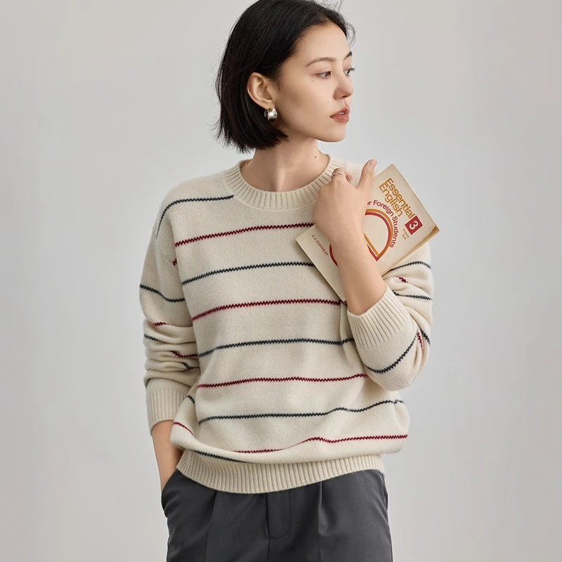 

High-End Cashmere Sweater for Women round Neck Striped Inner Wear Comfortable Fit Long Sleeve Warmth Guaranteed Autumn Winter...