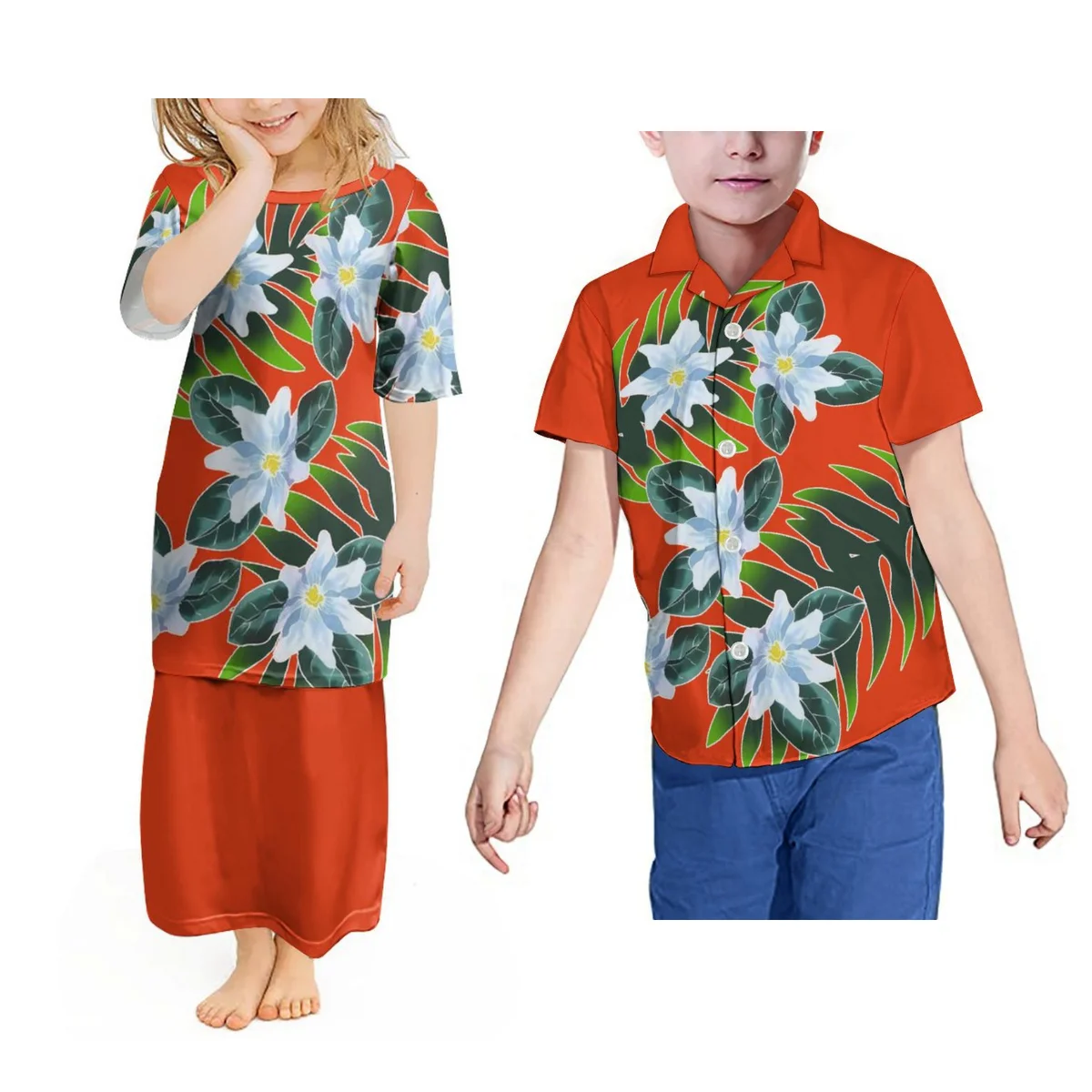 

Samoa Children'S Shirt And Dress Set Matching Polynesian Children'S Two-Piece Set Dress Hawaii Children'S Shirt