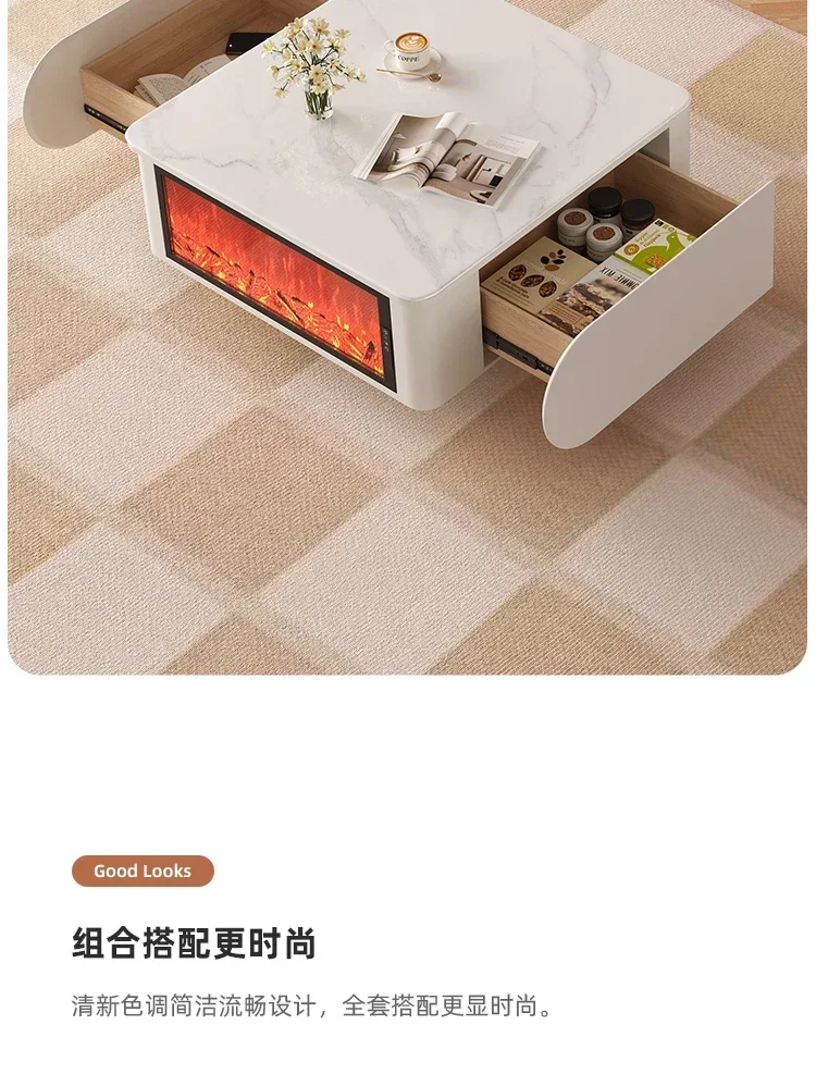 Living Room 3D Electronic Fireplace Decoration Simulation Flame Integrated Square Creative Coffee Table Multi-Function
