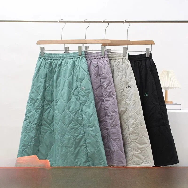 Saia feminina de comprimento médio, linha a, algodão quente, casual, design de cintura média para uso diário, moda outono