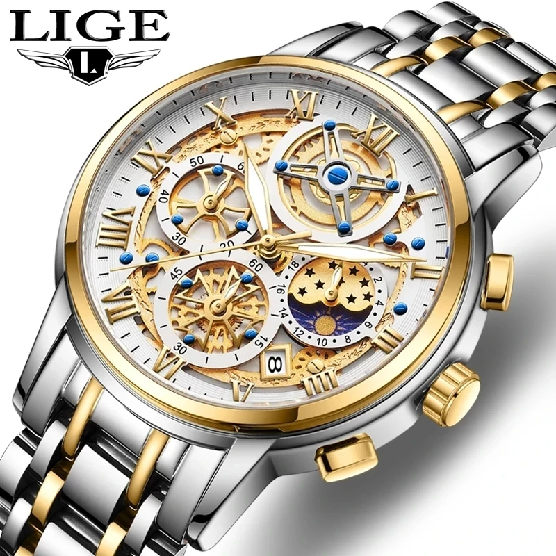 Top Brand LIGE Men Watch  Big Sports Quartz Mens Watches Waterproof Chronograph Wristwatch Men Relogio Masculino For  Men