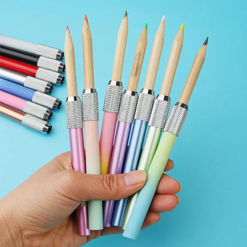 6/8Pc New Writing Metal Color Rod Adjustable Dual Head /Single Head Pencil Extender Holder Sketch School Painting Art Write Tool image 5