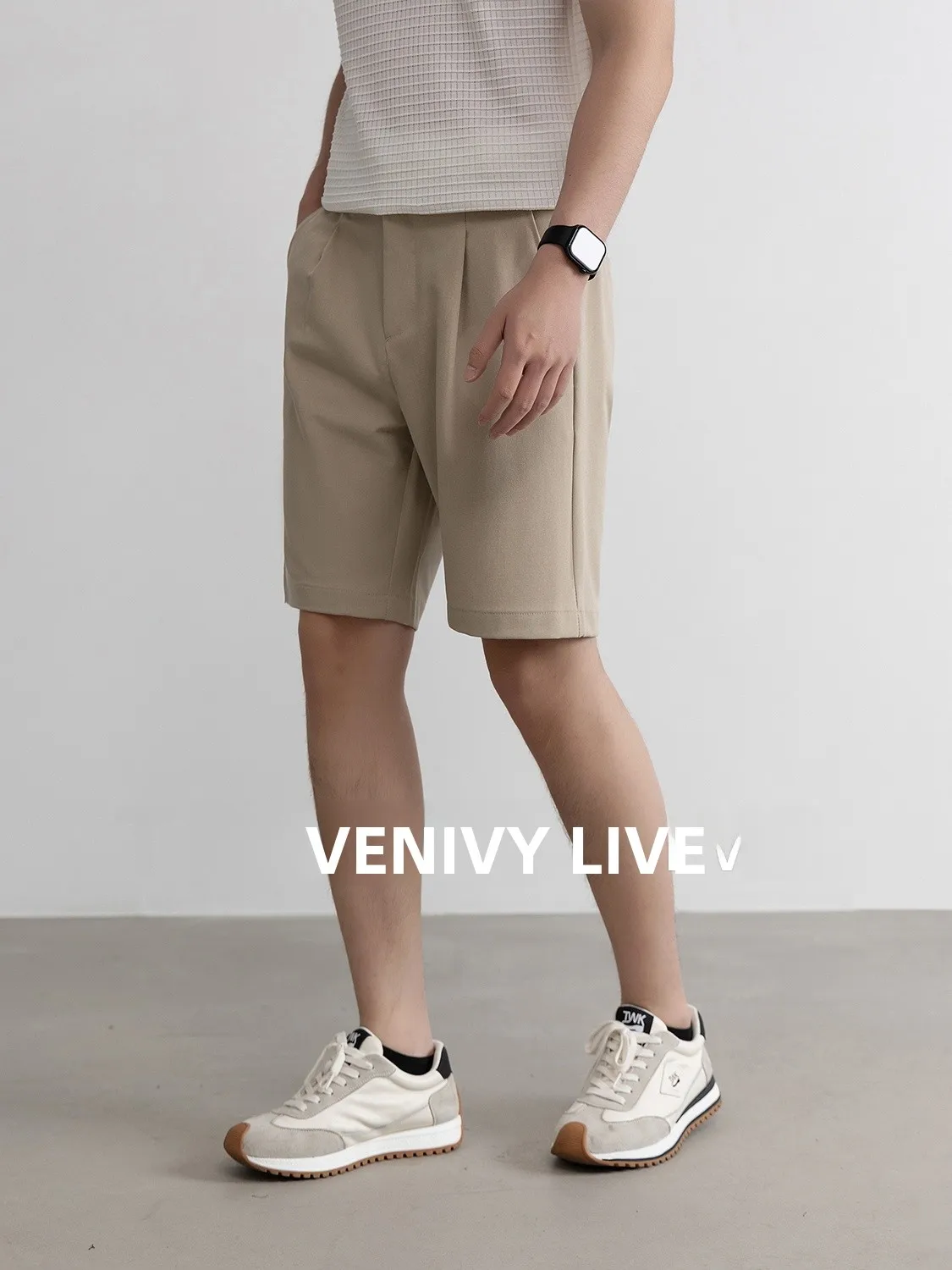 Men's Casual Wool Blend Cool Feeling Straight Leg Suit Shorts Five Inch Pants Drapey Polyester Viscose Wool Nylon Fabric