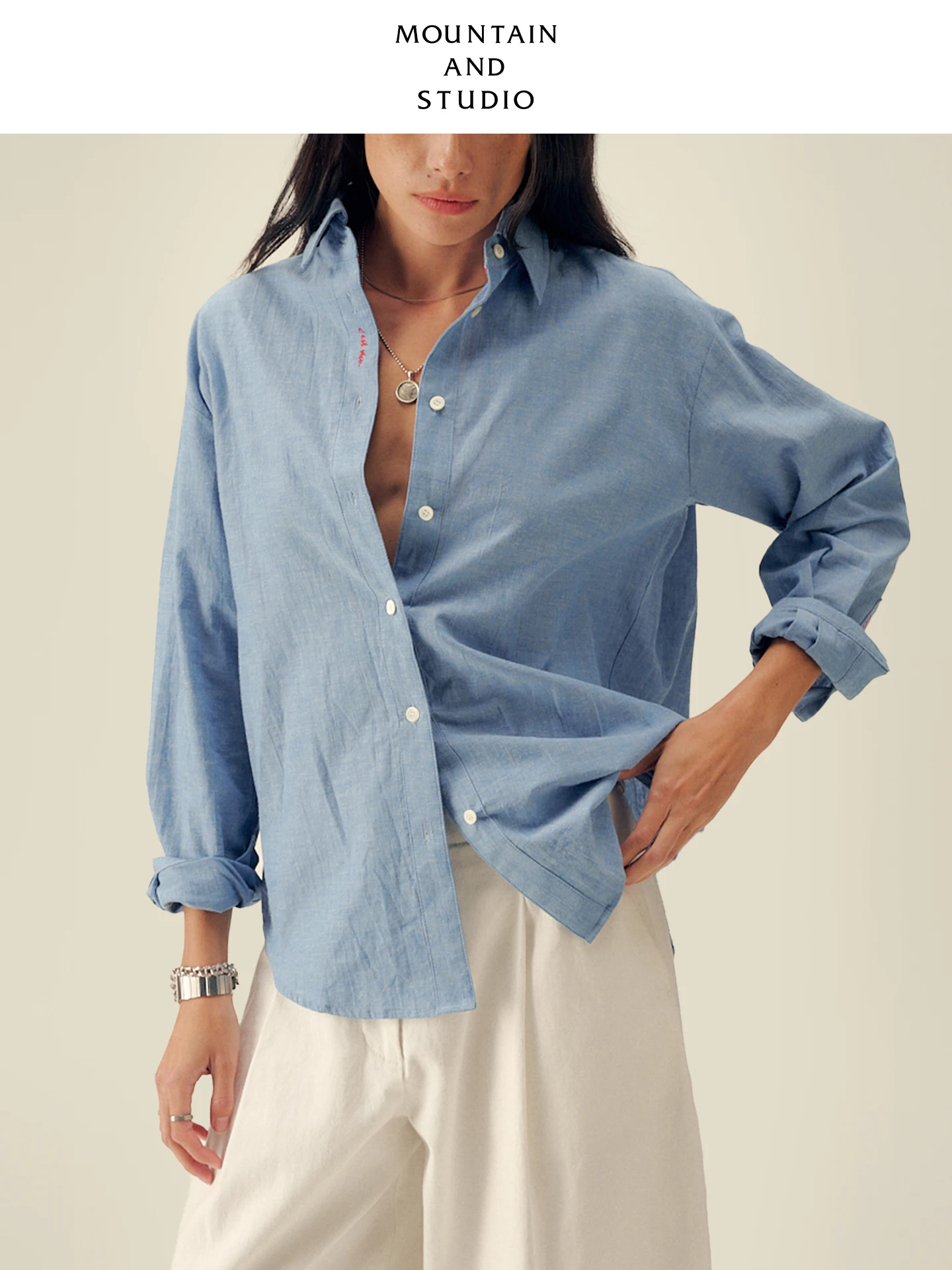 

Retro Style Long Sleeve Embroidered Cotton Linen Blend Soft Texture Red Thread Shirt Women's Casual Fashion Breathable Thin