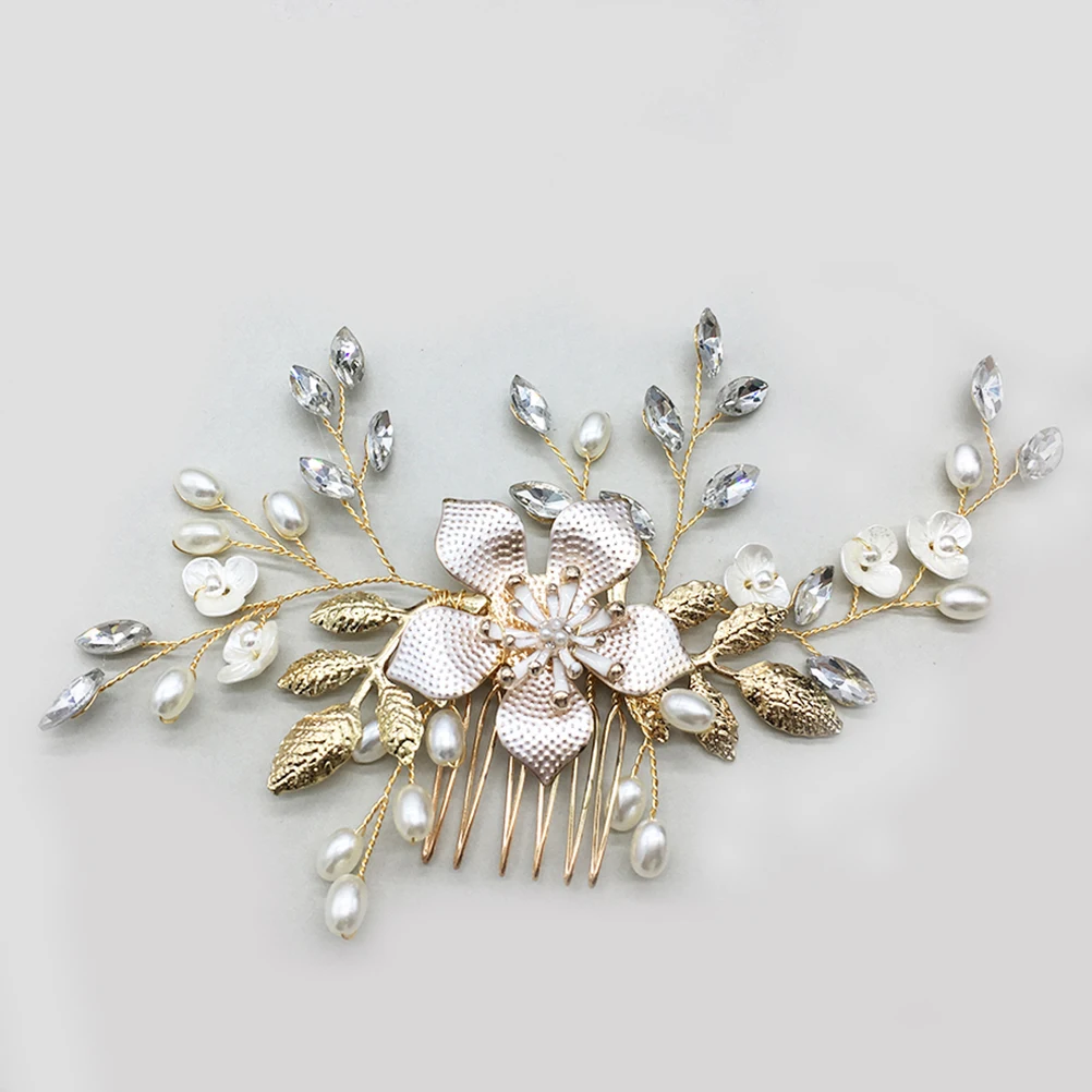 

1 pc Pearl Hair Accessories Rhinestone Golden Elegant Hair Comb For Bride For Wedding Bride Comb Prom Bridesmaids Party