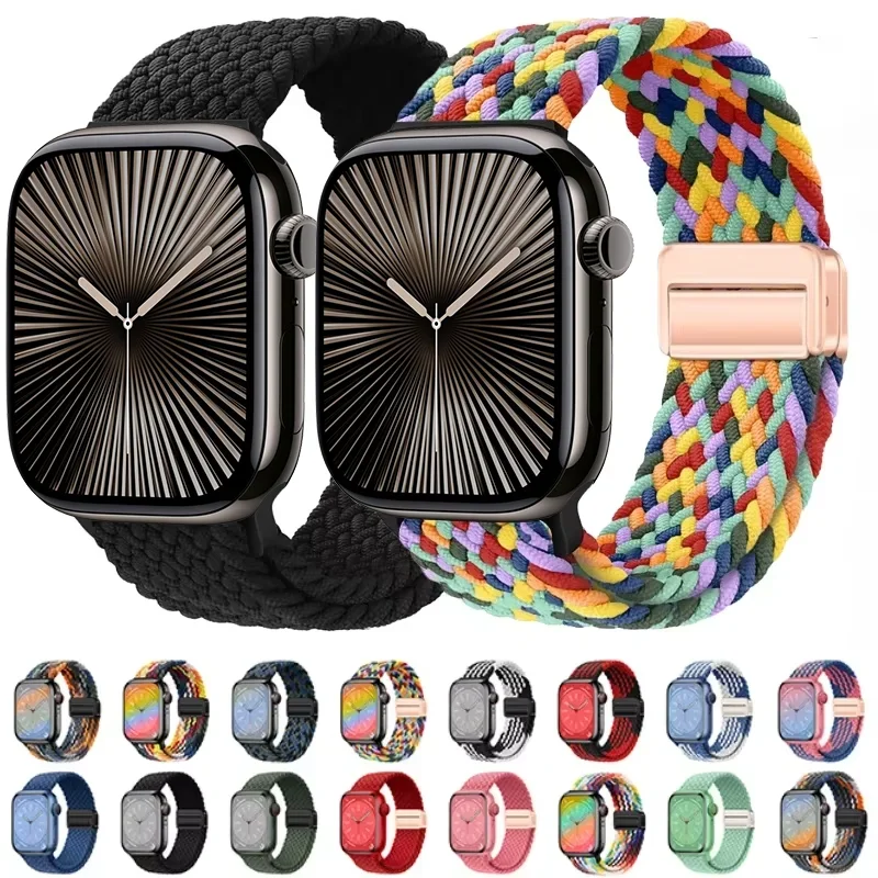 Geflochtenes Nylon-Schlaufenarmband für Apple Watch Ultra2 49 mm 9 8 7 45 mm 41 mm Metall-Magnetarmband iWatch 6 5 4 3 SE2 44 mm 40 mm Band