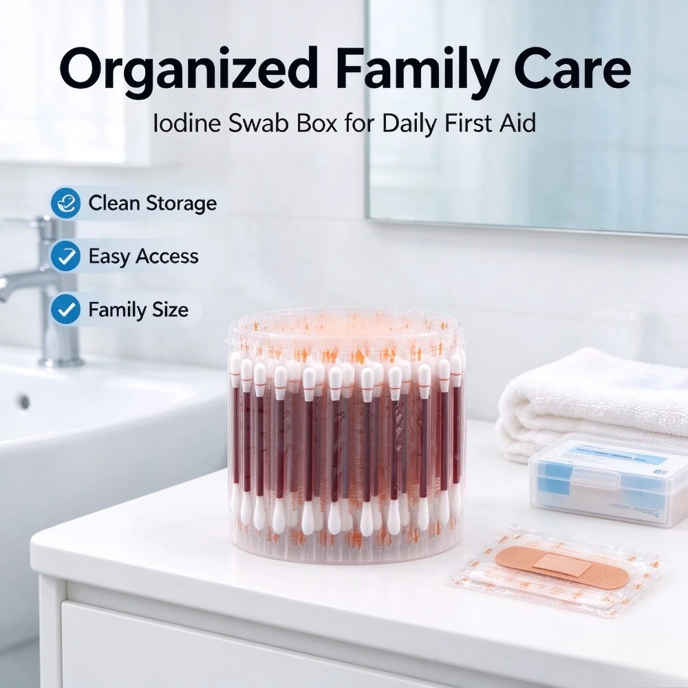 100pcs/20pcsIodine-disinfected disposable cotton swabs, stand-up packaging for wound care, travel and outdoor/home essentials,