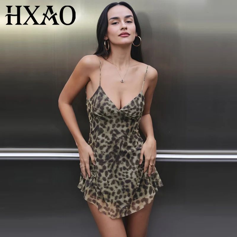 HXAO Mini Leoparden-Slip-Kleid Damen Sommerkleid 2026 Vintage Ärmellos Rückenfrei Kurze Kleider für Frauen Strand Resort Vestidos – Detail 3
