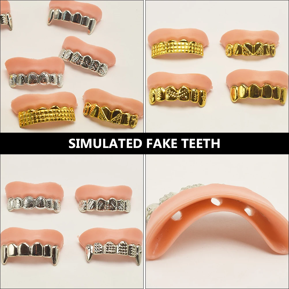 

8pcs Fake Teeth Props Funny Zombie Denture Halloween PVC Braces Party Gifts cosplay Accessories Simulated Tooth