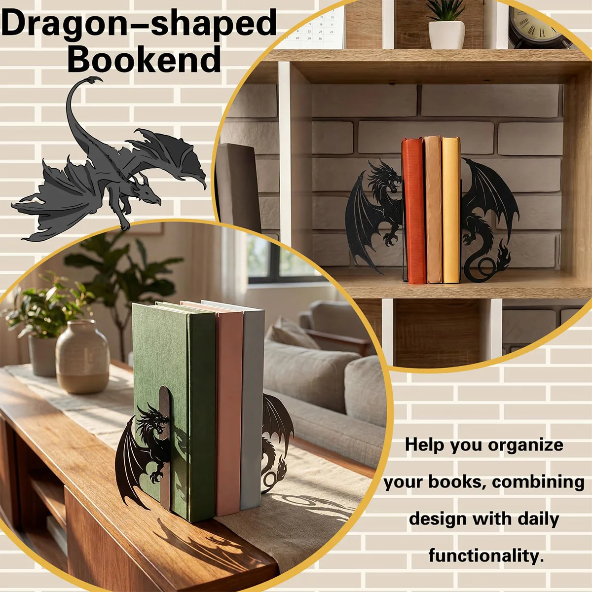 1Pc Wrought Iron Bookend, Dragon-Shaped Metal Bookend, Cute Bookend, Suitable for Bookshelves, Home Decor, Office, Bookcases, Is an Ideal Gift for Reading Enthusiasts and Families.
