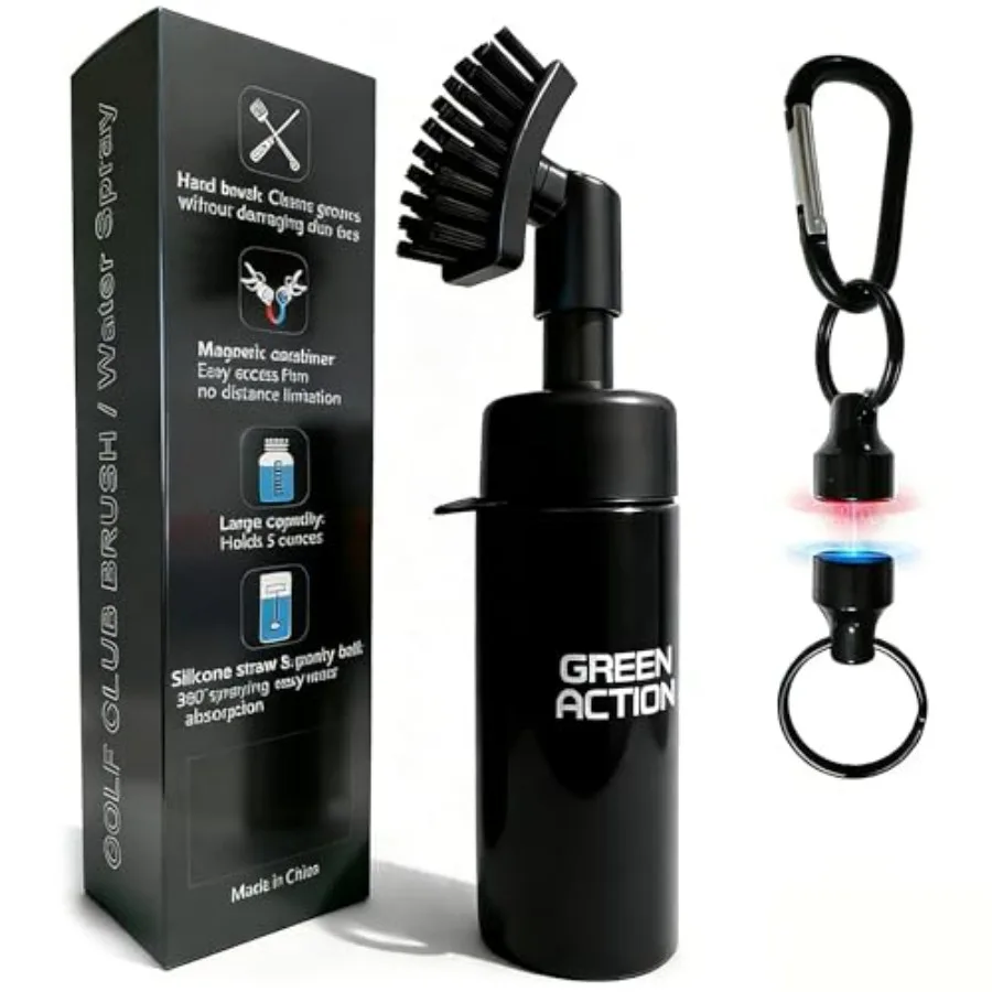 

Golf Club Brush with Magnetic Clip and Water Sprayer - 5oz Capacity, Stiff Bristles for Deep Cleaning, Silicone Hose and Gravit