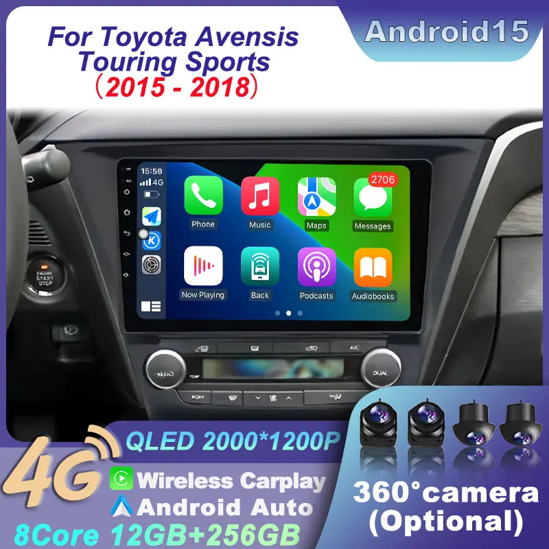 For Toyota Avensis Touring Sports 2015 - 2018 Android 15 Car Radio Player CarPlay Multimedia GPS Stereo Auto Navigation Video BT