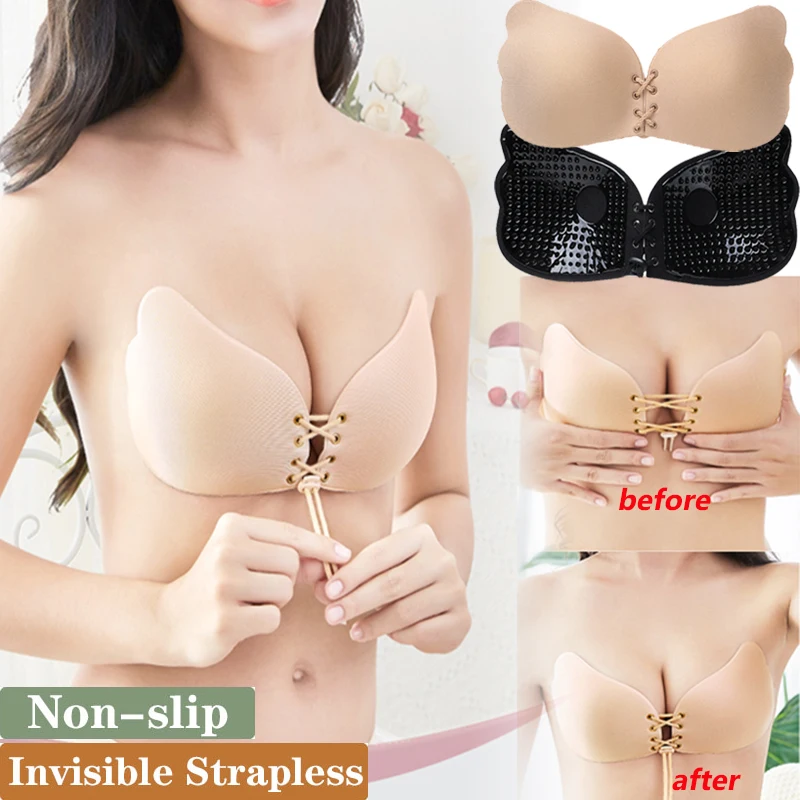 

Invisible Strapless Underwear Gathered Non-slip Silicone Breast Patch Sexy Show Chest Large Wedding Dress Lace Bra Female