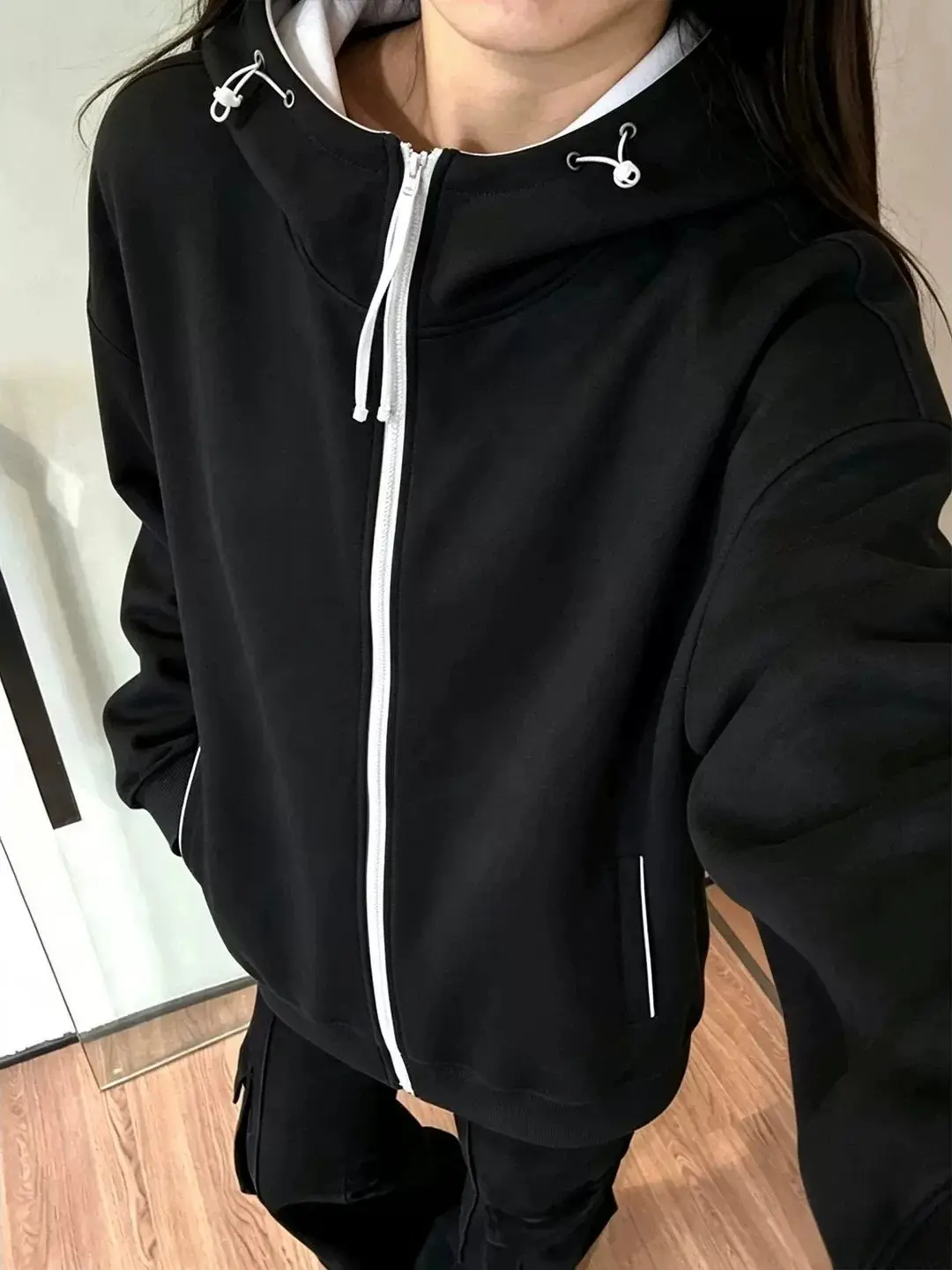 Cleanfit Zipper Hoodie Sweatshirt Unisex Oversize Casual Versatile Hooded Jacket Streetwear Style Long Sleeve Basic Color
