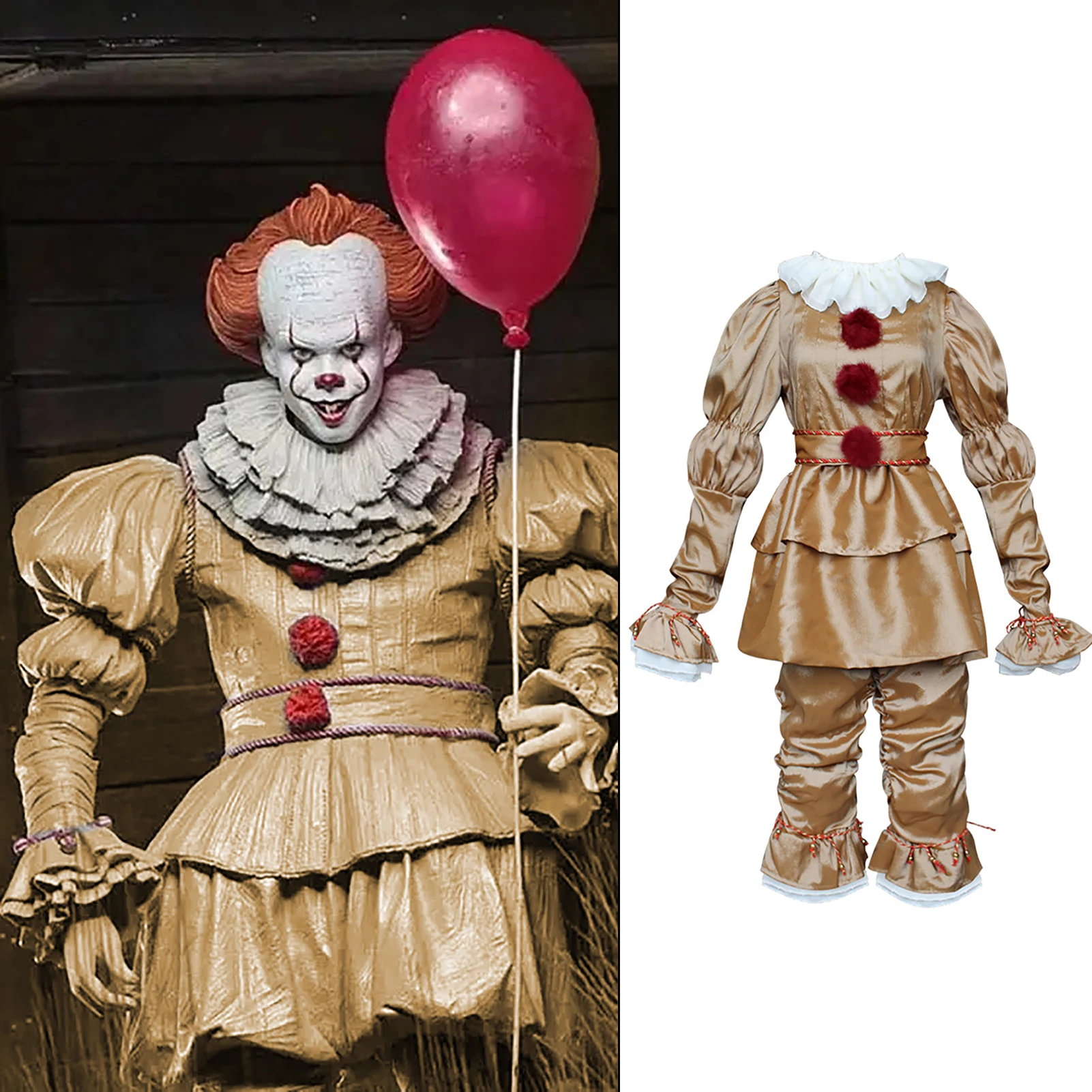 Disfraz de payaso de Halloween, disfraz de Cosplay de la película Pennywise Deluxe, disfraces de tamaño adulto, S-3XL (plata/gris claro)