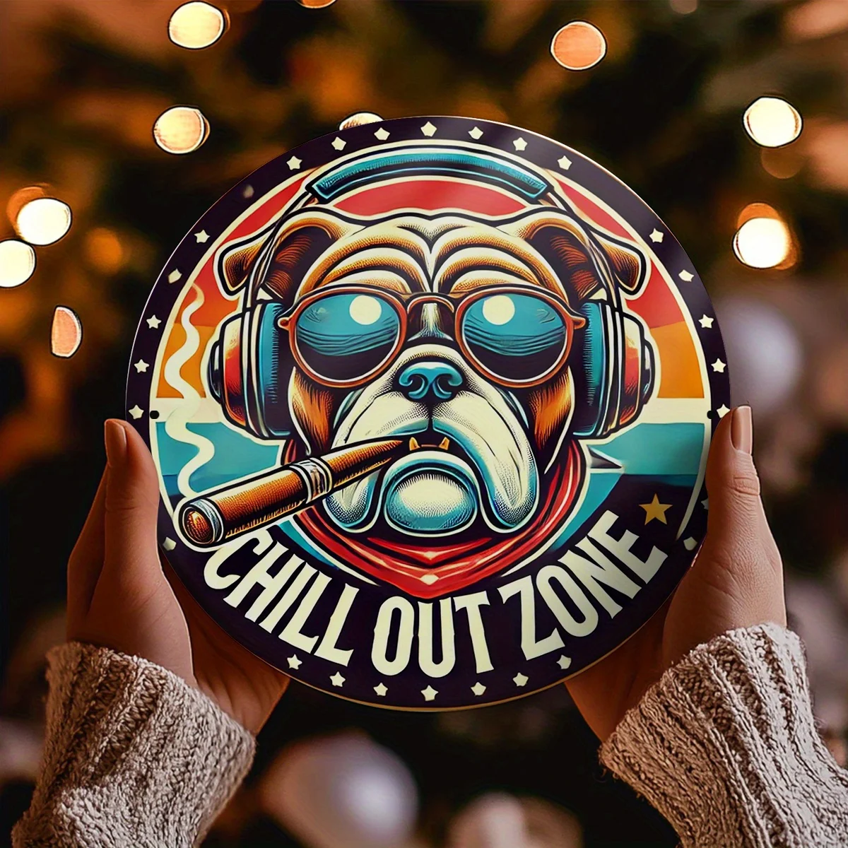 2D Flat, 1pc Vintage Bulldog Wall Art with Glasses-Retro Metal Bulldog Decor, 20x20cm (8