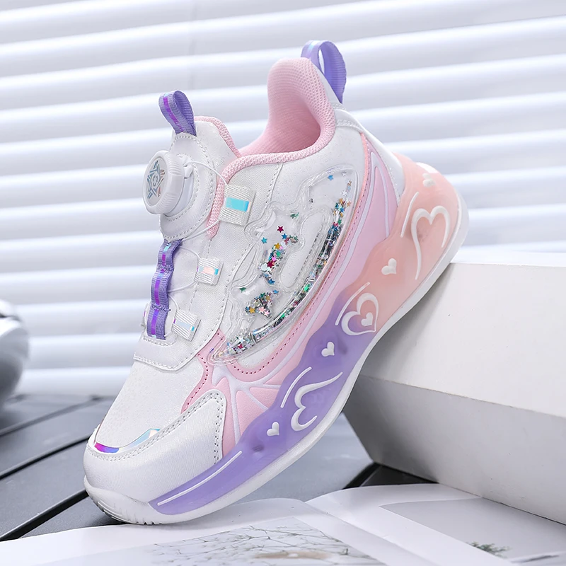 Girls Princess LED Light Up Sneakers Rotating Buckle Sparkly Sequins Design Glowing Casual Shoes Soft Walking Shoes Toddler Kids