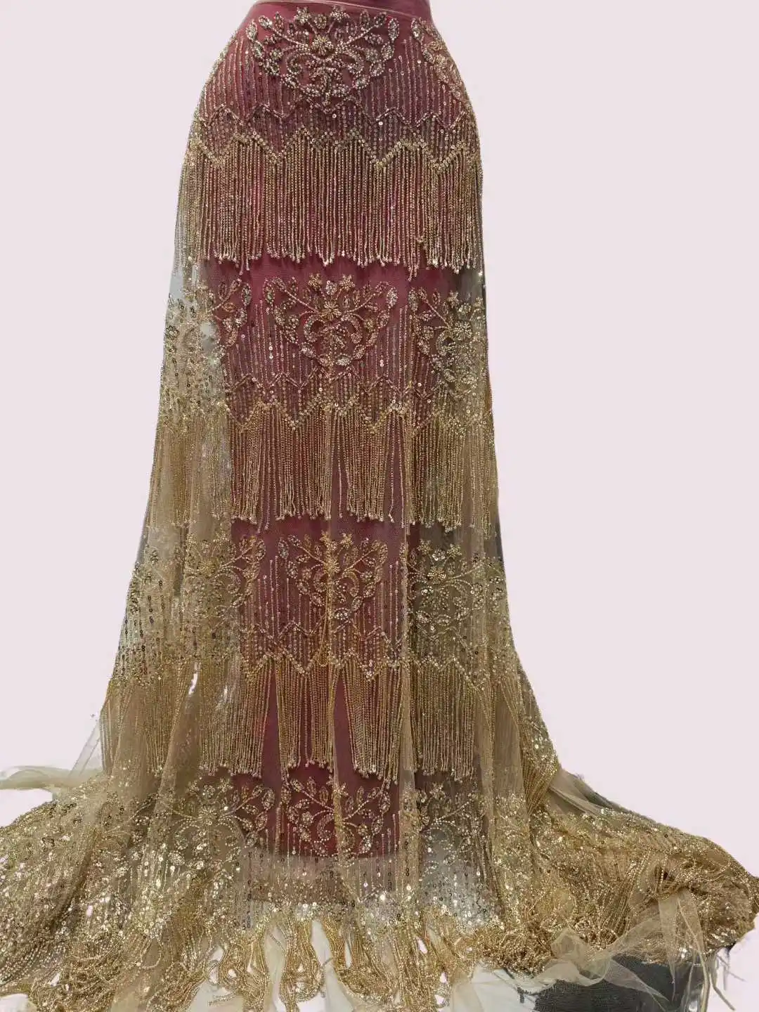 

2025 African Beaded Groom Lace Fabric High Quality French Mesh Lace Fabric Sequins Nigerian Lace Fabrics for Wedding Dress.