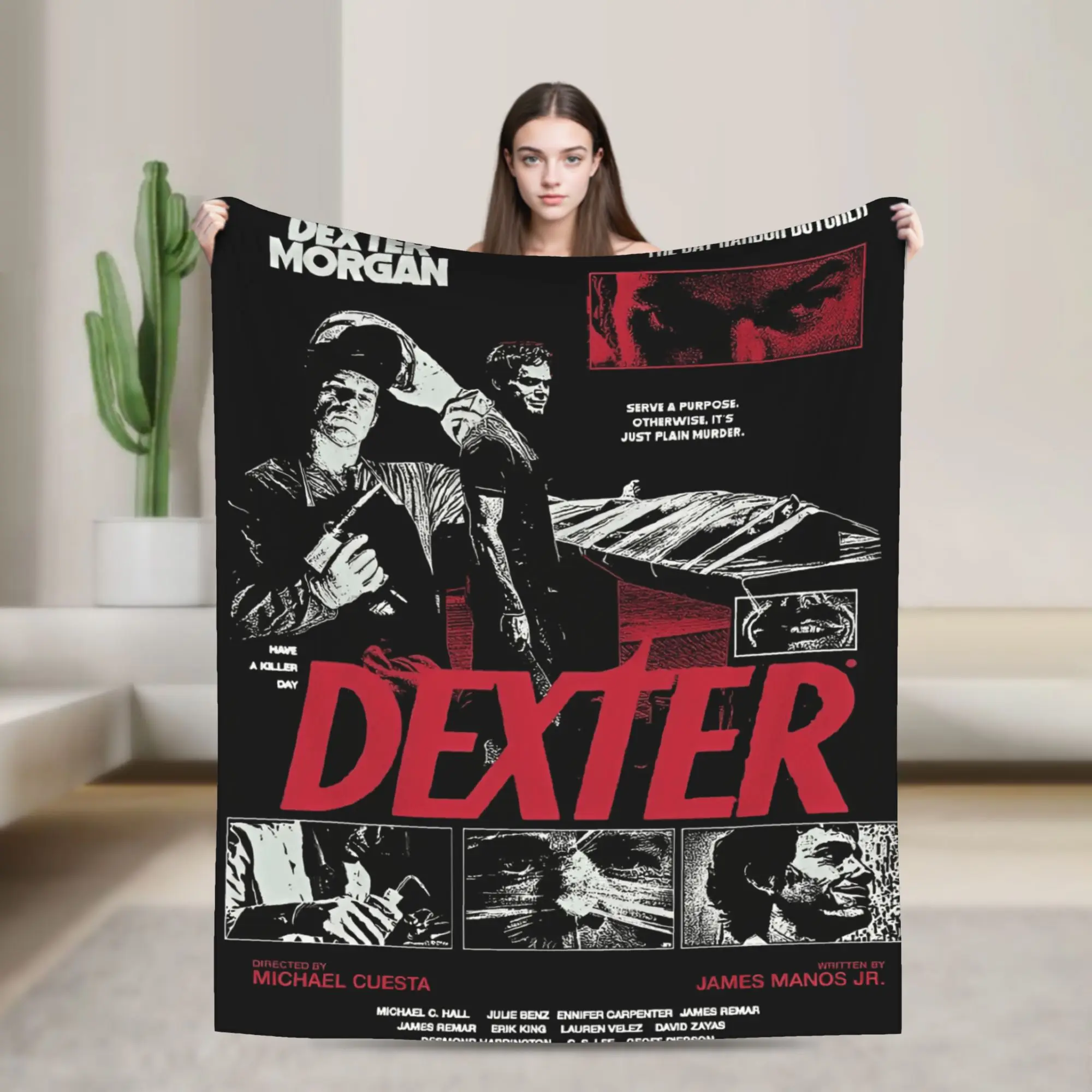 Dexter Morgan  Bedding Throws Warm Fashion Blanket Blood Forensic TV Series For Living Room Camping Flannel Bedspread Bed Cover