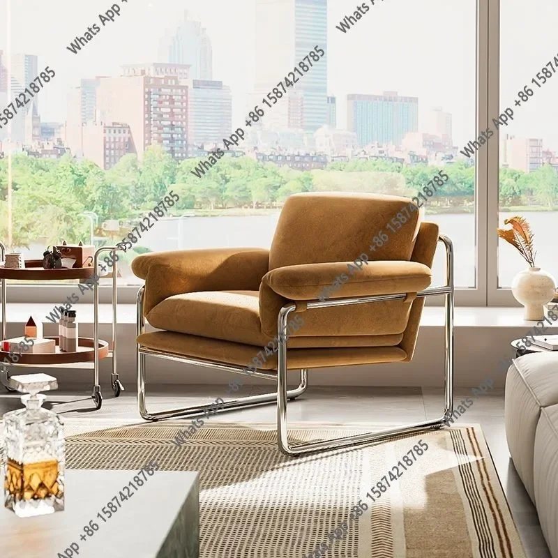 

N J Bauhaus Antique Style Stainless Steel Designer Sofa Chair Living Room Home Balcony Leisure Recliner Negotiation Chair