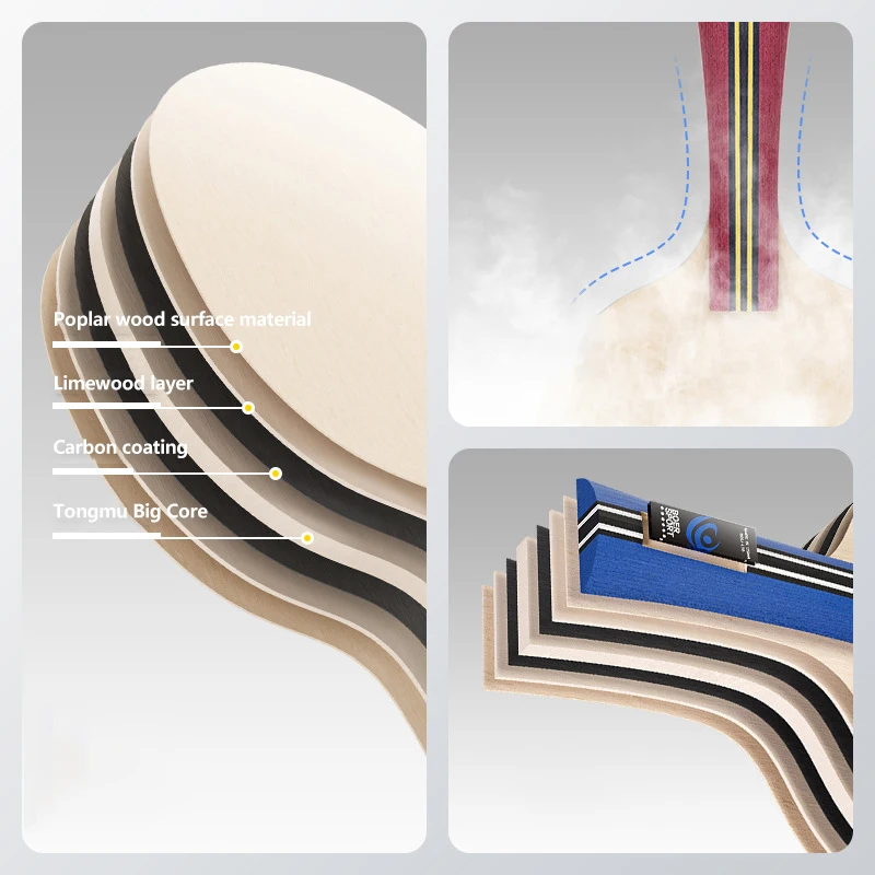 مضرب أفقي كبير للأطفال ، مضرب تنس طاولة كربون تقليد 5 طبقات ، أرضية من الخشب الخالص ، خشب الزيزفون