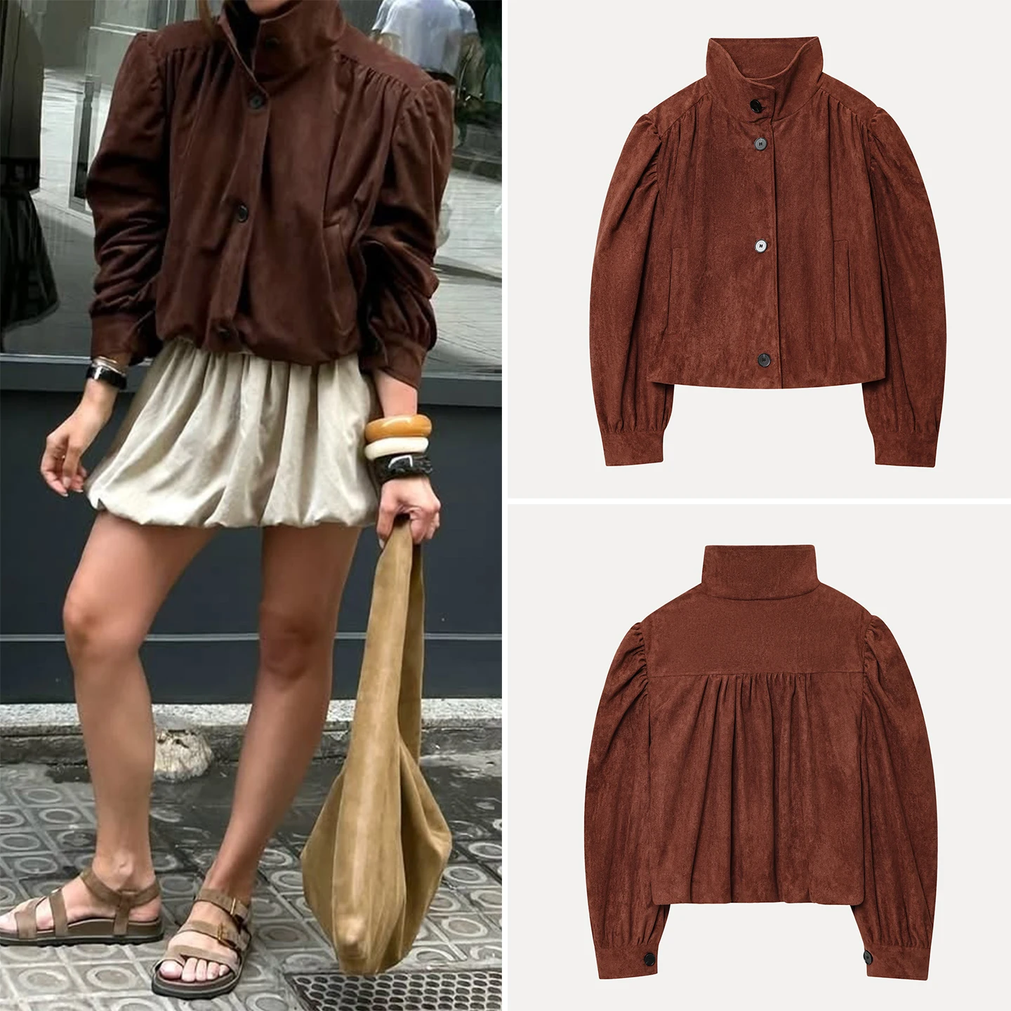 

Sweet Sle Suede Coat Women's Loose Fit Folded Design Autumn New Arrival Faionable Individuali ort Outerwear