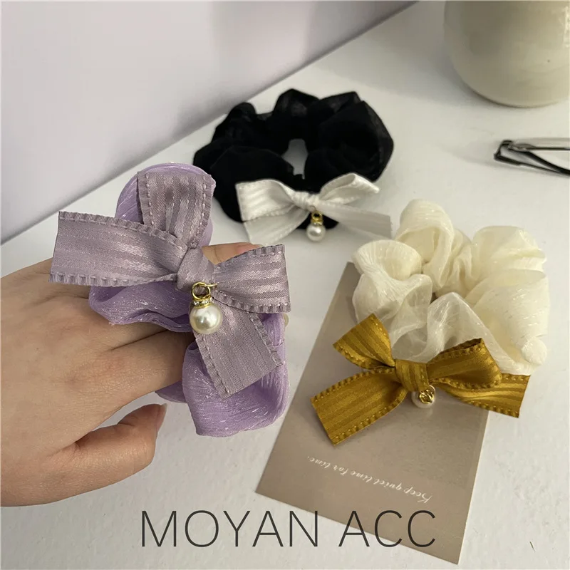 New Style Large Intestine Hair Band Women's Simple High Sense Intestine Headdress Flower Korean Style Pearl Bow French Minority