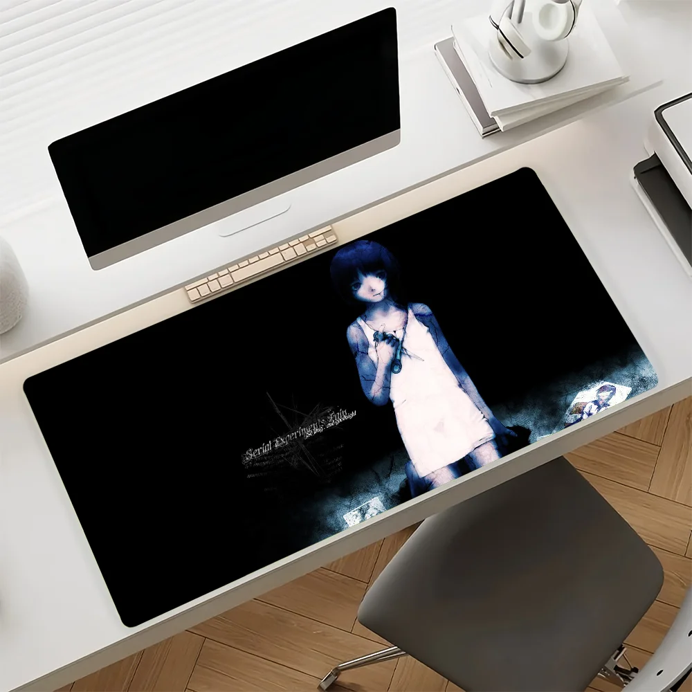 Black Anime Girl Serial E-Experiments Lain Mouse Pad Non-slip Rubber Mousepad Large Size Computer PC Decoracion Deskmat Laptop