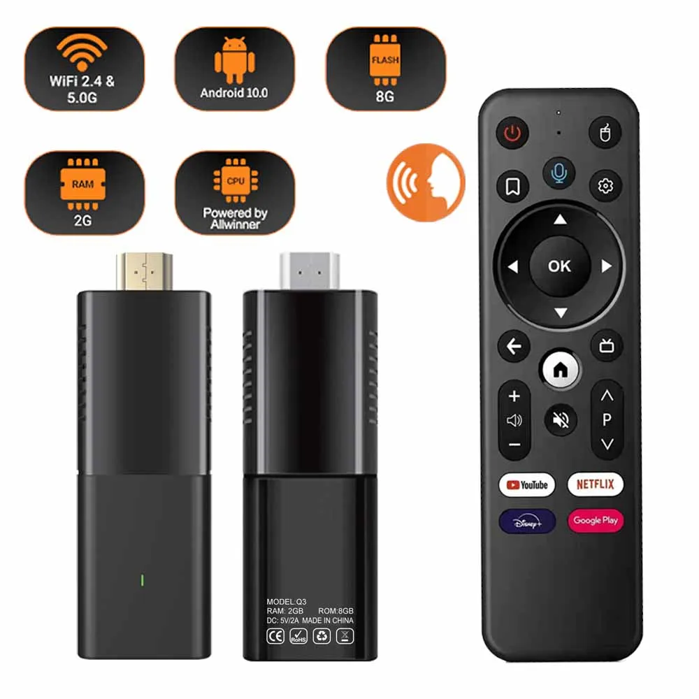 New Quad Core 4K Mini TV Stick Android 10.0 2GB 8GB Firestick 5G WIFI BT Voice Remote Support Live Streaming