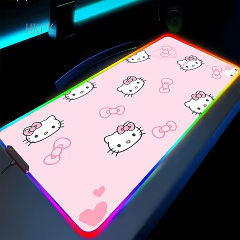 Cartoon Cute Hello Kitty RGB Mousepad Gamer Keyboard Mouse Pad LED Glowing Backlight Mouse Mats Rubber Gaming Computer Mausepad