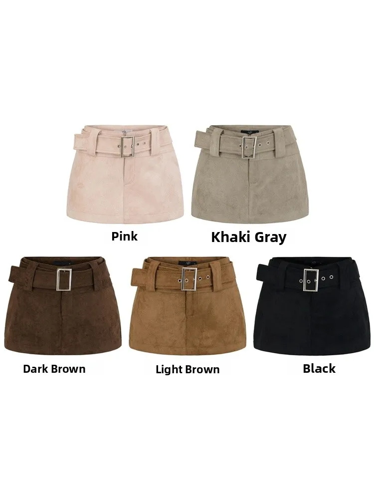 تنورة مثيرة للفتيات الأمريكية الرجعية الحارة من جلد الغزال مع حزام تنورة غير رسمية عالية الخصر ضيقة للنساء لربيع 2026 #5