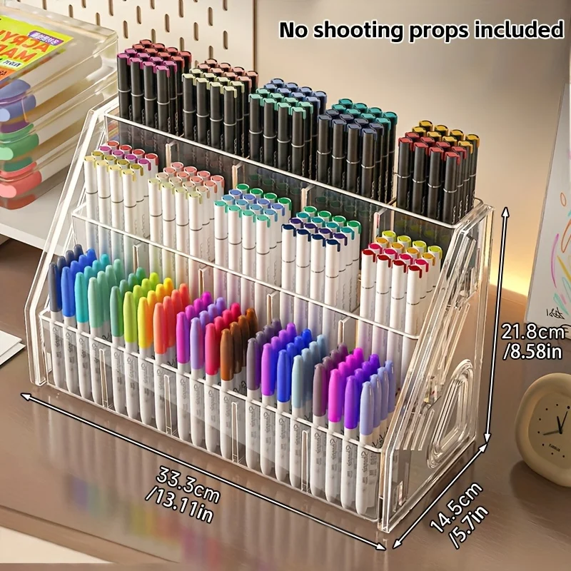 1pc Large Capacity Acrylic Pen Holder Multi-Compartment Heavy-Duty Desk Organizer for Pencils Markers Brushes School Office Home