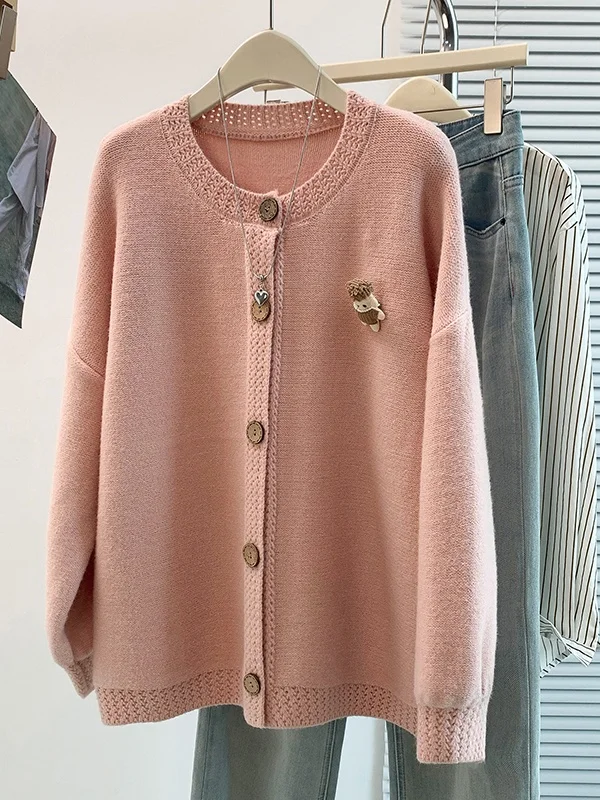 Loose Casual Knitted Cardigan Women's Pure Color Sweater Jacket Autumn 2026 New Korean Design Sensation Fashionable All-Match
