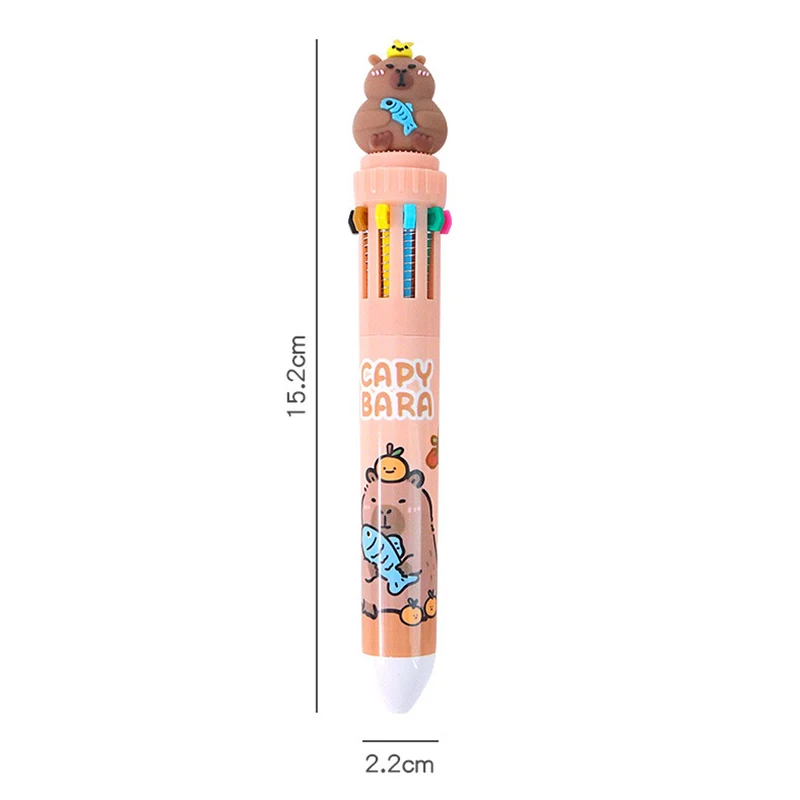 Stylo à bille de dessin animé Capybara Patidocument, stylos à proximité, recharge colorée, multifonction, 10 couleurs dans une écriture