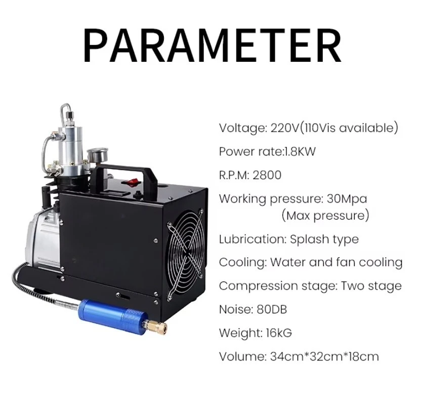 TUXING OEM ODM manual stop 4500psi 300bar 30mpa high pressure 110V 220V snorkeling paintball PCP air compressor