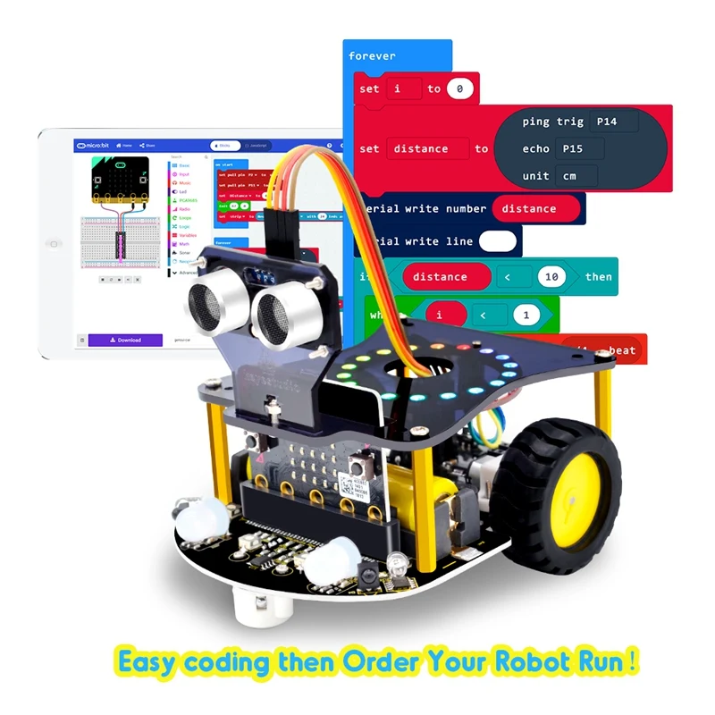 Mini carro robô inteligente microbit v2 para micro: kit de carro robô bit programação gráfica brinquedos eletrônicos diy (sem bateria)