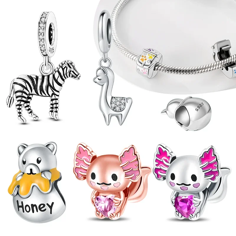 925 Sterling Silver Pink Animals Original Charms Love Cat Dog Paw Beads Fit Original Bracelet Fine Jewelry Diy Gifts for Women