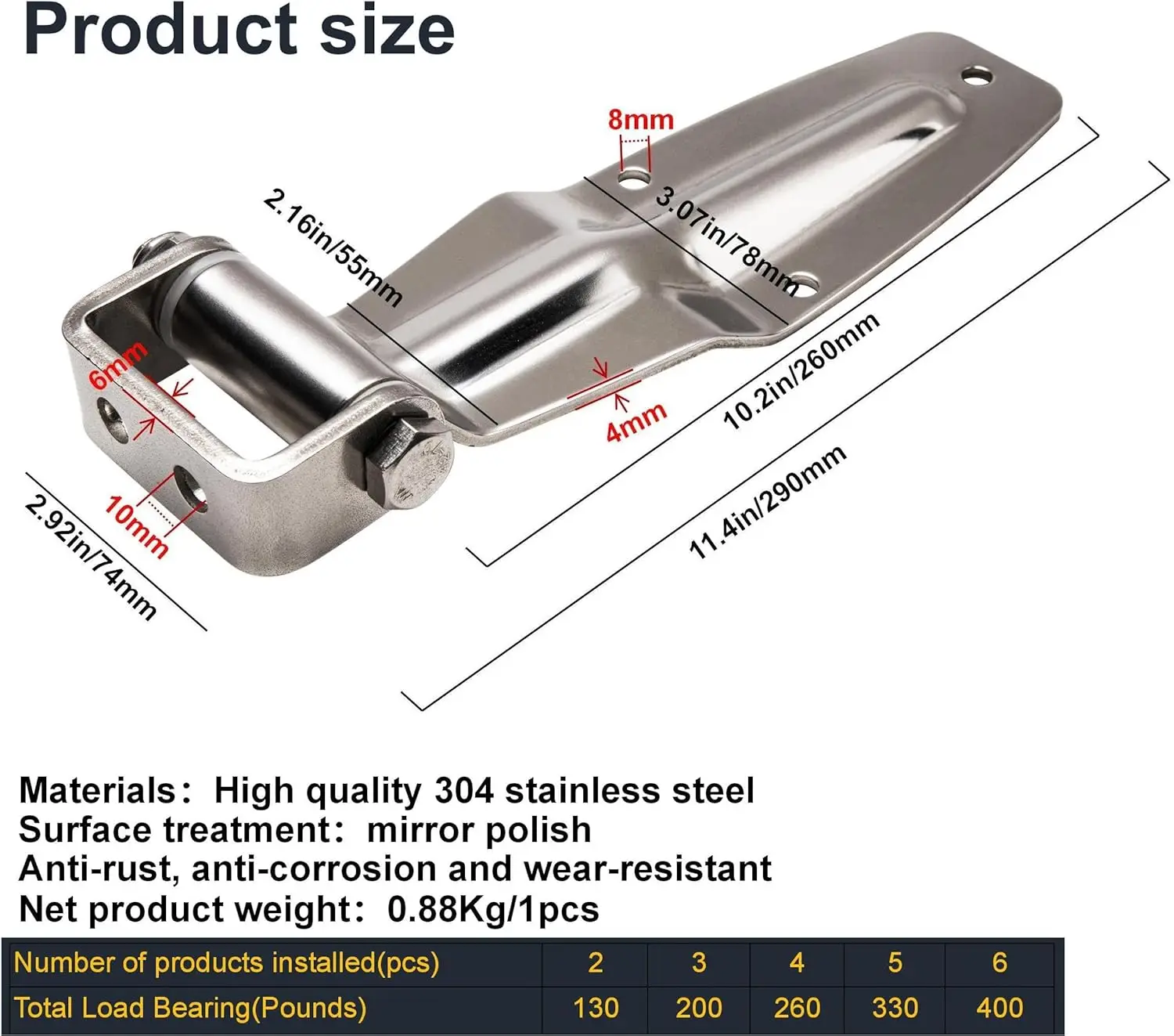11 Inch Heavy  304 Stainless Steel Door Hinge Screw/Weld Installation for Truck Freezers Cold Storage Wooden Doors