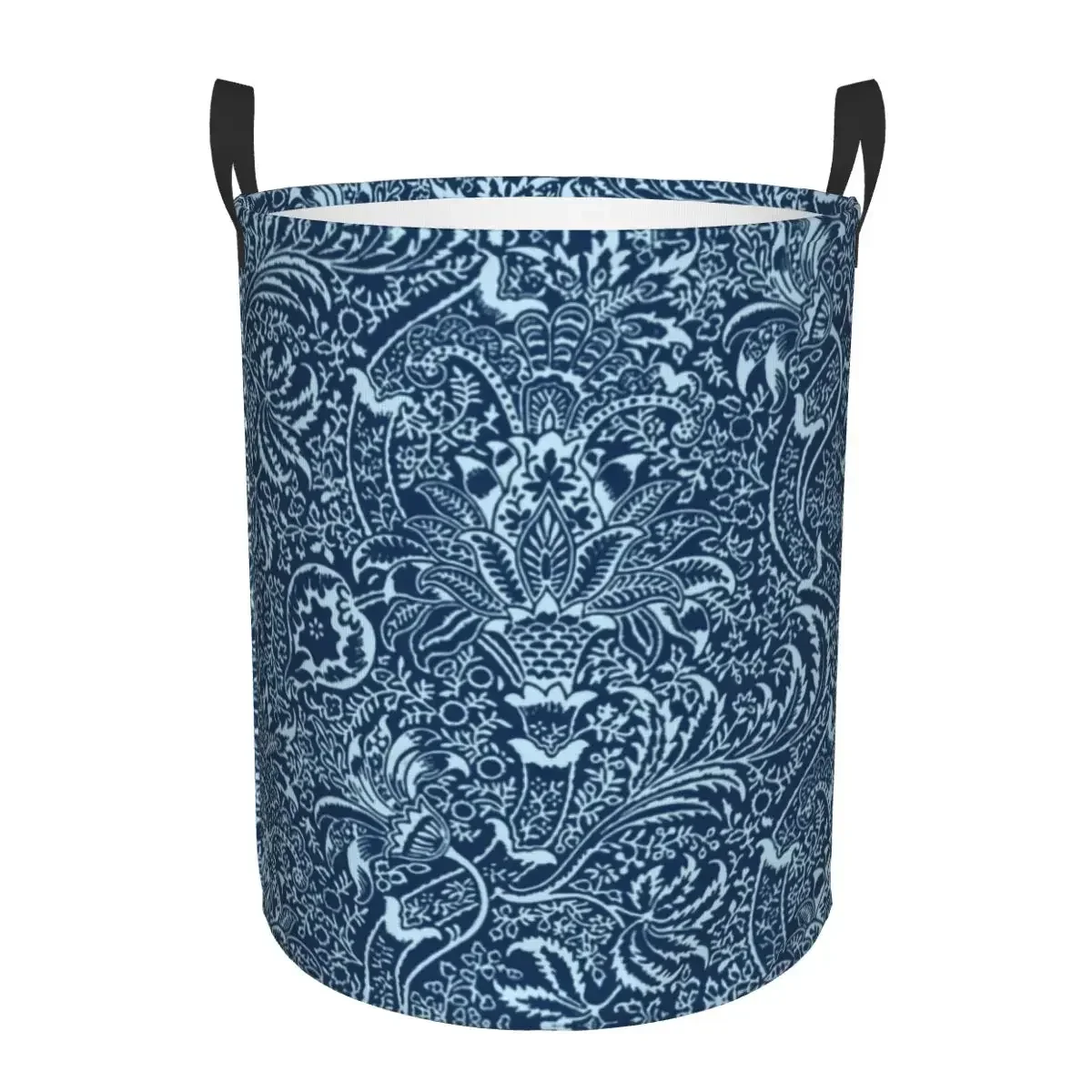 Customized William Morris Indian Laundry Basket Collapsible Dark Indigo Blue Clothes Toy Hamper Home Goods Storage Basket