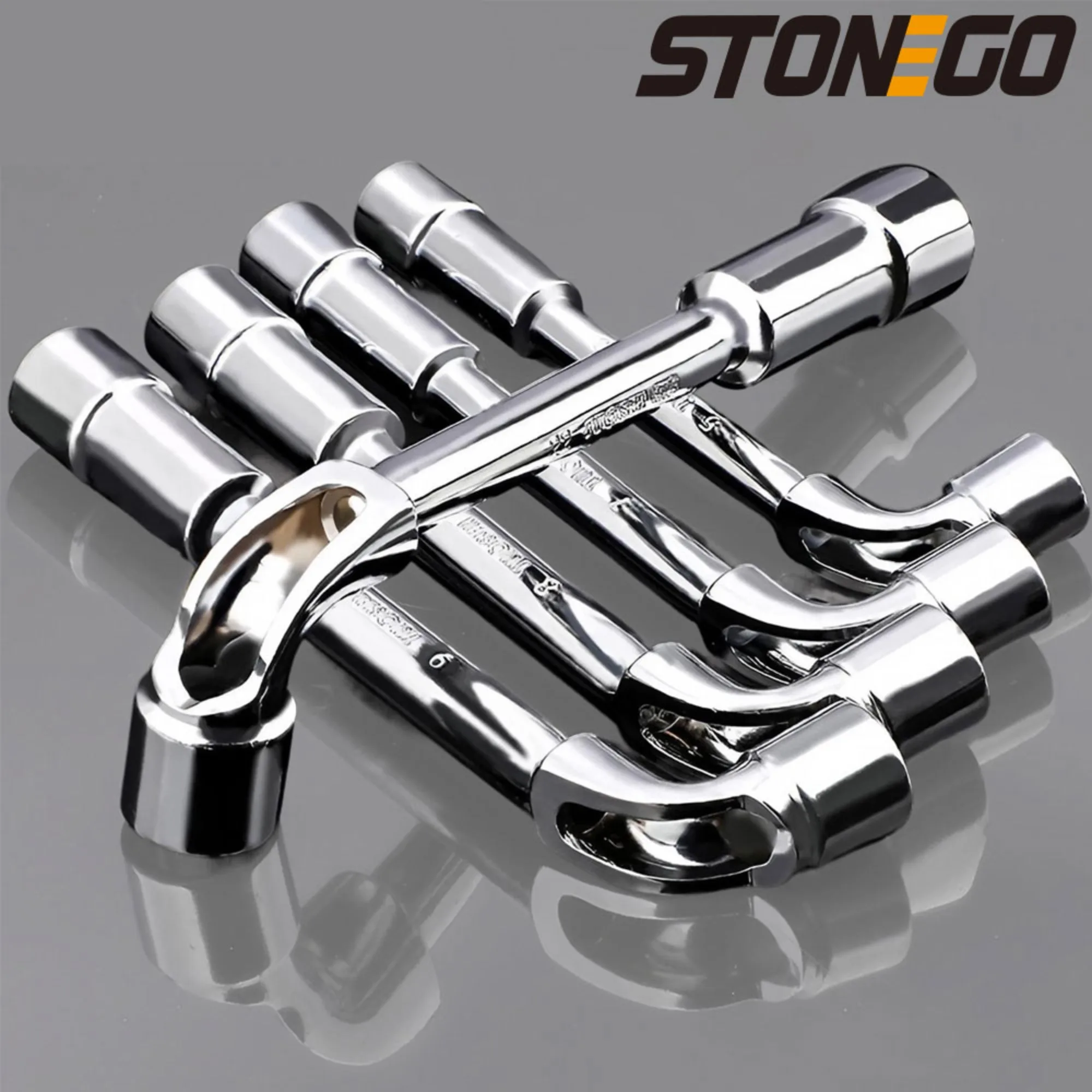 STONEGO 1PC/5Pcs L-shaped Perforated Socket Wrench Repair Tool Set 6-10mm Double-ended Socket Wrench Car Tire Removal Tool