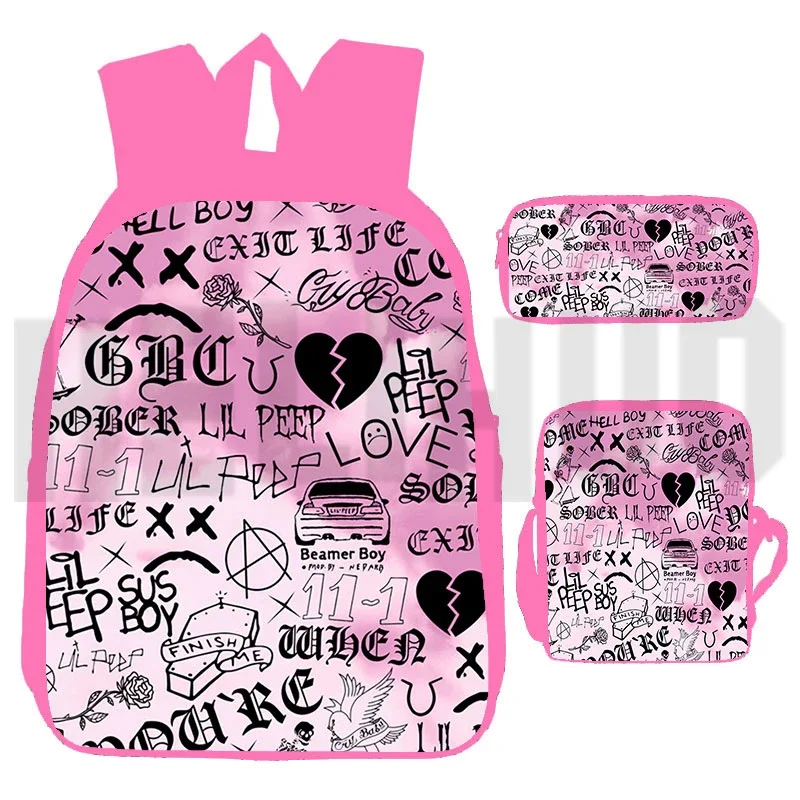 Fashion Rapper Lil Peep 3D Backpacks Men Kindergarten Elementary School Bags 3 In 1 Students Bookbag Lil Peep Anime Shoulder Bag