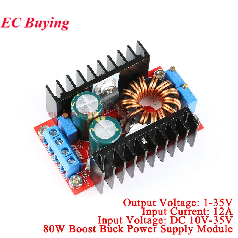 80W DC Step Down Step Up Buck Booster Adapter Module Adjustable Voltage Regulator DC-DC Boost Converter Board 9-35 to 1-35V